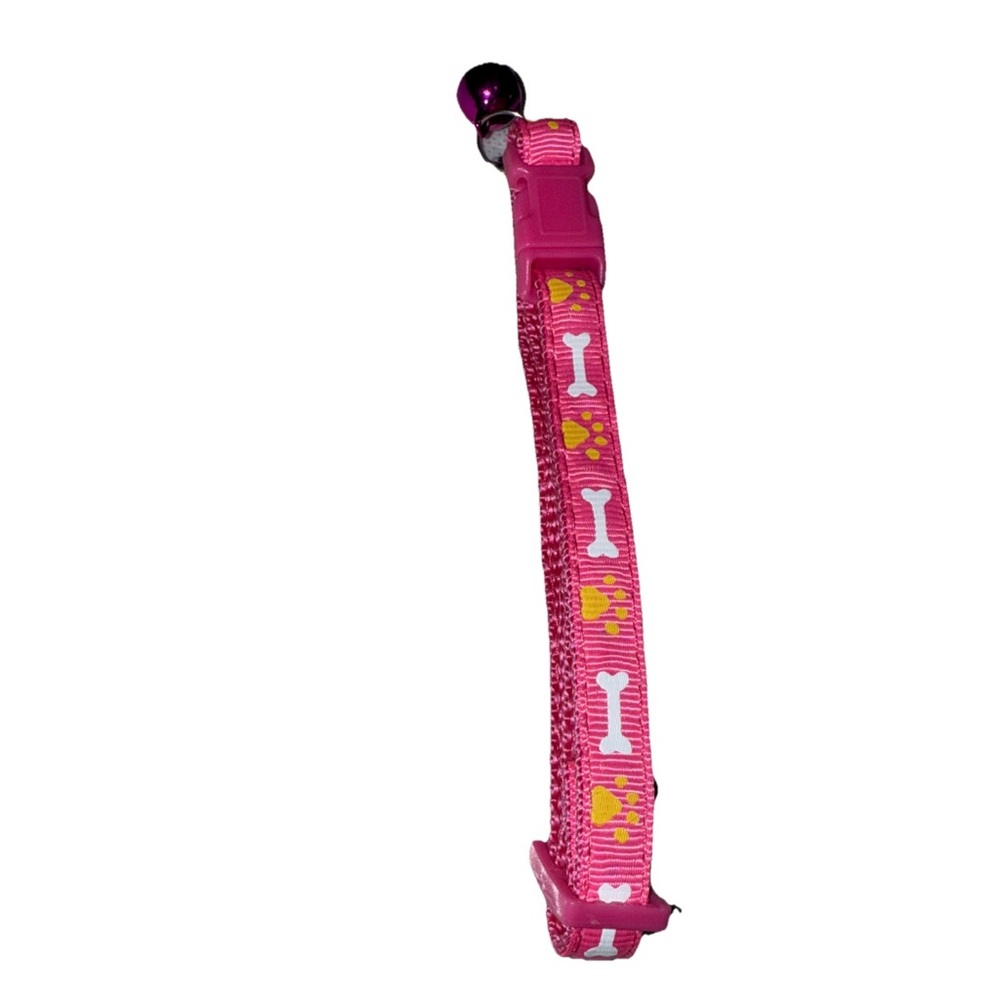 Pet Collar Pink w/Bell Bone/Paw Print Design SM-MD Pets Adjustable  NEW